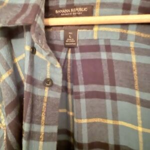 Banana Republic Men's Blue and Yellow Plaid Shirt